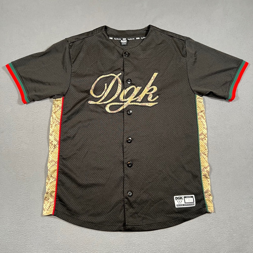 DGK Baseball Jersey Mens Medium Black Camo Dirty Ghetto Kids Skater‎ Y2K